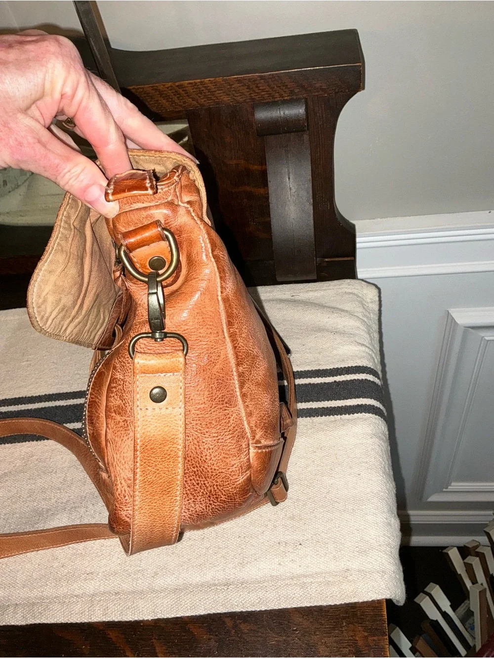 Bed Stu Leather Whoopi Tan DD Crossbody Bag Fringe Tassel MSRP $245
